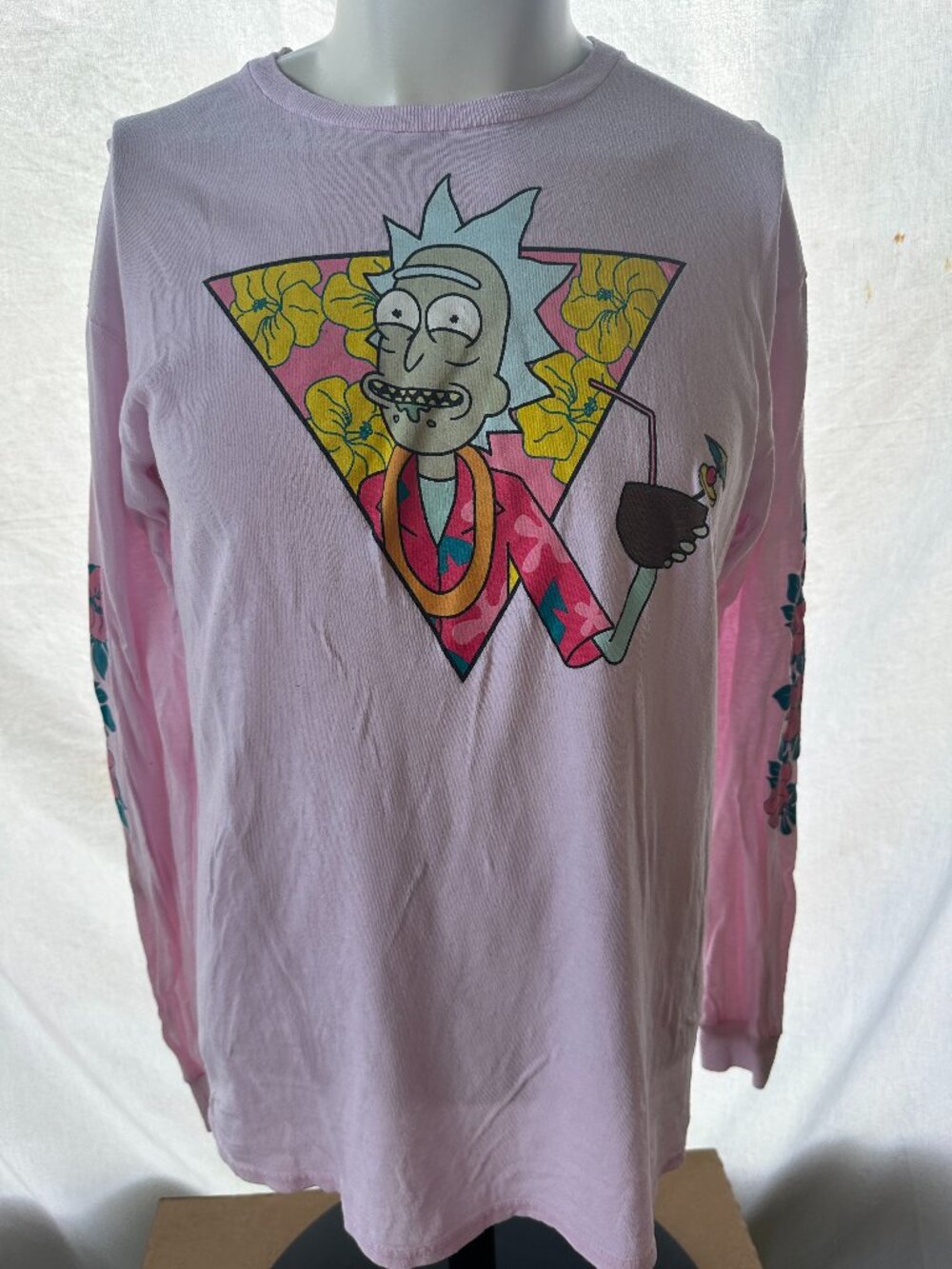 Rick and Morty Floral Men's Pink Long Sleeve Shirt Medium Ripple Junction Adult